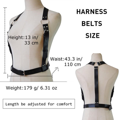 Salliy Harness Belts for Women Leather Harness Strap Belt Goth Black Harness Thick Plus Size Harness Top