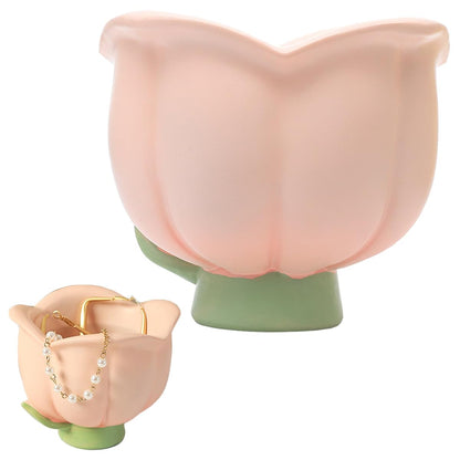 JARPSIRY Cute Jewelry Dish Tray, Resin Flower Shaped Candy Dish, Decorative Bowl, Trinket Box, Key Holder, Desk & Bathroom Organizer for Women (Pink)