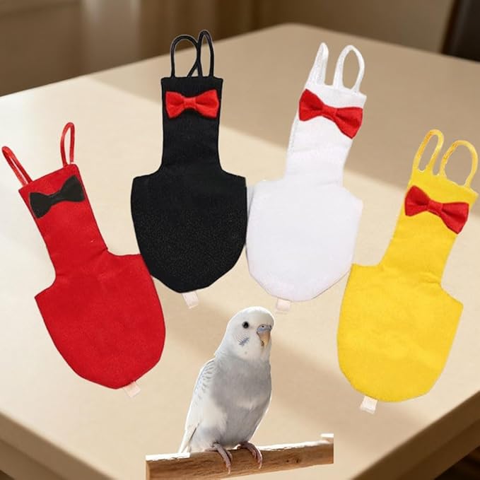4pcs Bird Diaper Parrot Flight Suit Solid Color Parrot Nappy Reusable Pigeon Pants Cockatiel Clothes for Parakeet Mini Macaw Budgie Canary for Indoor Outdoor - S