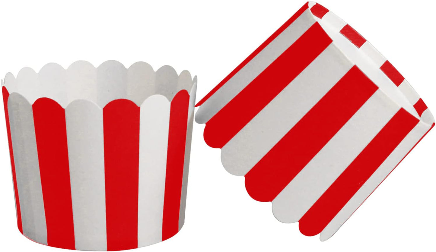 STARUBY 100 Pack Muffin Liners Baking Paper Cups Red and White Stripes Cupcake Liners Elegent Muffins Baking Cups Cupcake Wrappers for Birthday Parties, Weddings, Bottom Dia 2.36 Inch