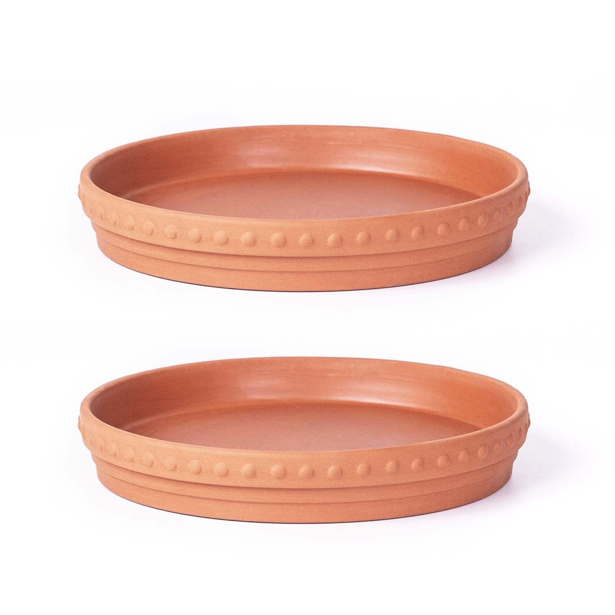 YBX 8-inch Plant Saucer Premium Terracotta Saucer Round Ceramic Plant Trays, Pack of 2 (Nature/Terracotta)