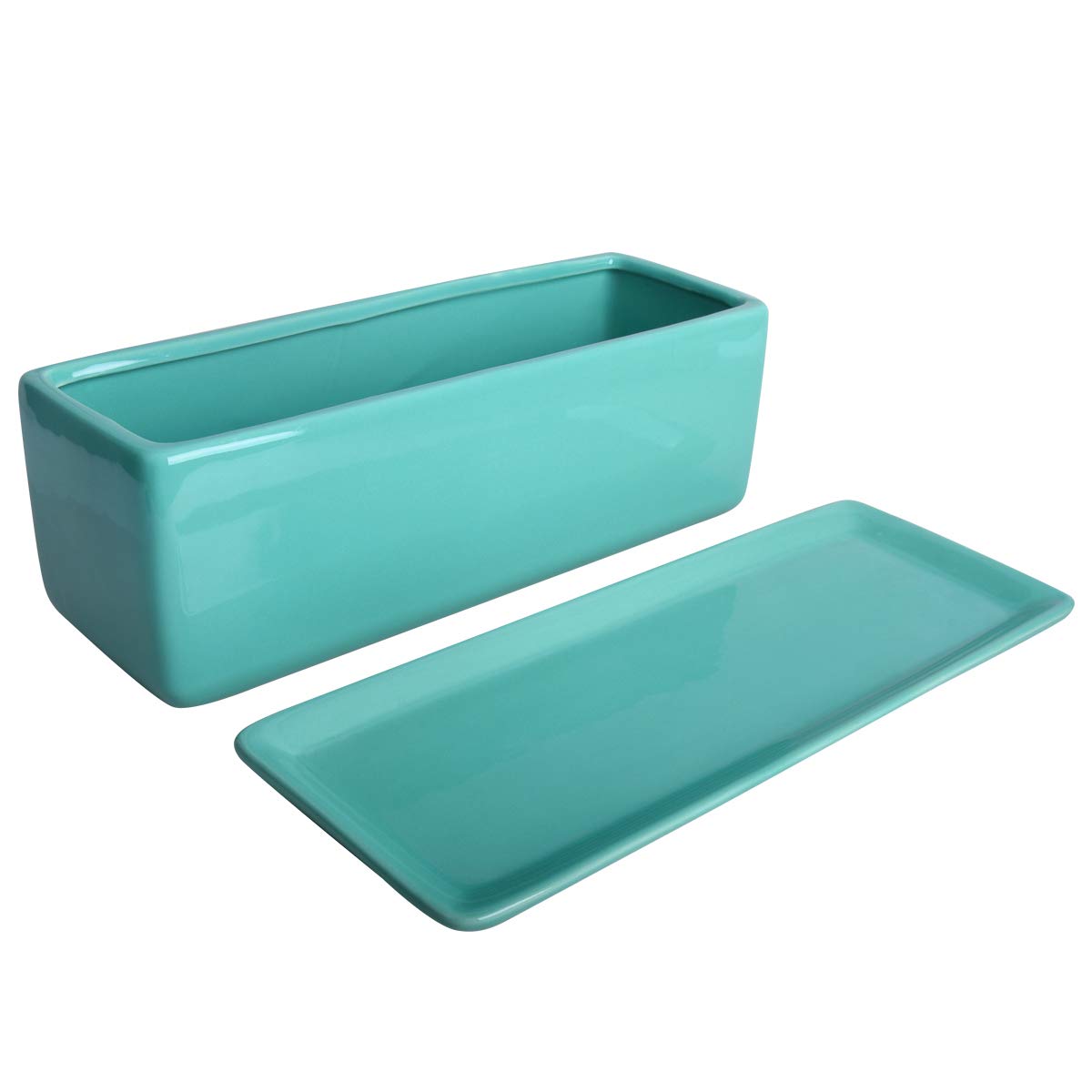 Vencer 12 Inch Rectangular Modern Minimalist Ceramic Succulent Planter Pot - Window Box with Saucer,Office Desktop Potted Stand,Turquoise,VF-0135T