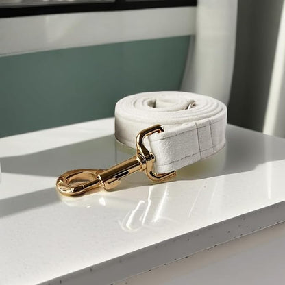 Love Dream Velvet Dog Collar and Leash Set, Soft & Comfy Adjustable Dog Leash and Collar with Heavy Duty Metal Buckle for Small Medium Large Dogs Training & Walking (Medium, White)