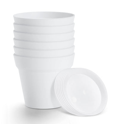 FHWTY 6 Pack 7in Plastic Plant Pots Black & 6 Pack 7in Plastic Plant Pots White