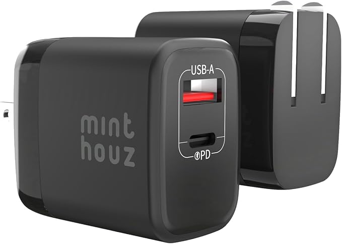 Minthouz 35W USB C Fast Charging Charger, Dual-Port GaN Nano Charger with Foldable Plug for iPhone 17/16/15 Series, iPad, Galaxy S24 Ultra and More Series