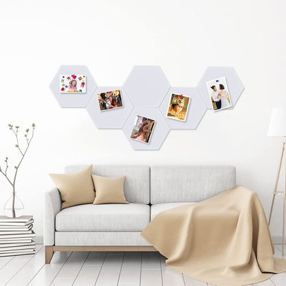 Vuzvuv 6 Pcs Hexagon Bulletin Board with 50 Pushpins & Sticky Note Adhesive Cork Board for Wall，Felt Pin Board for School，Office Decor（White）