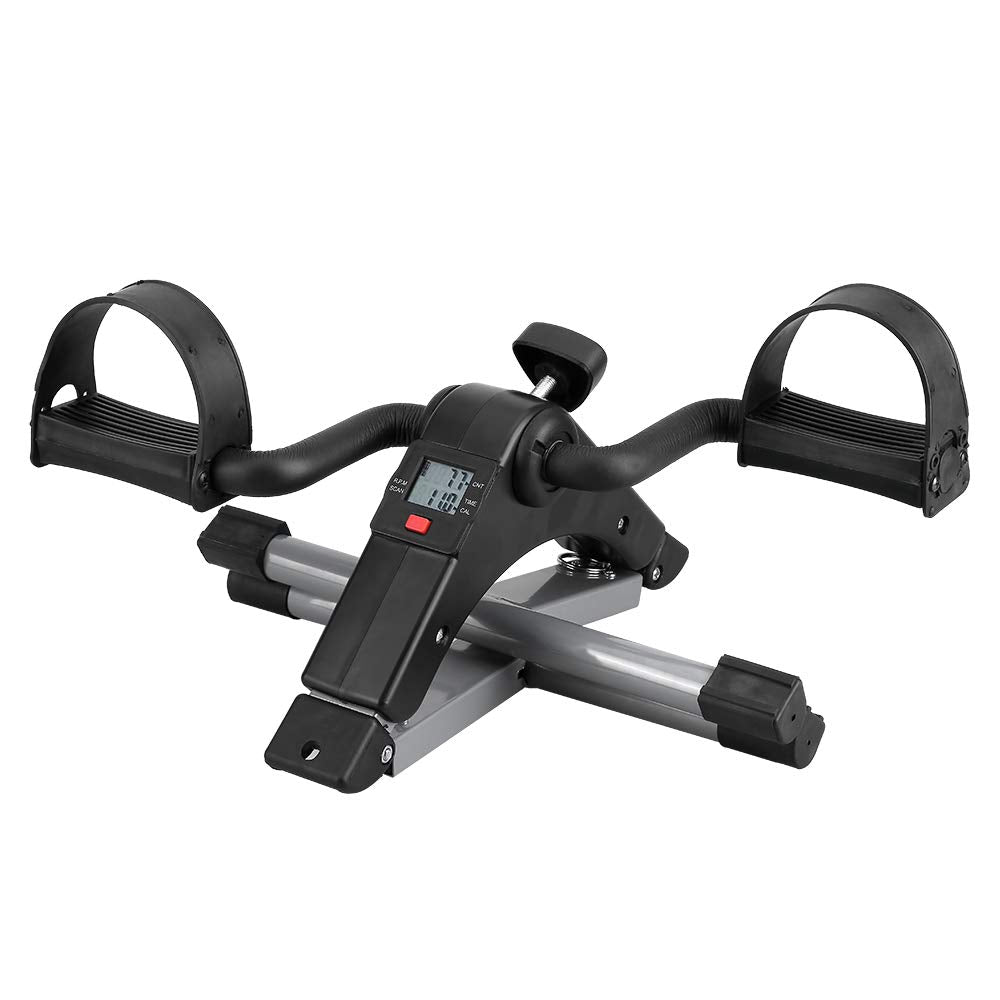 Uten Folding Pedal Exerciser, Mini Exercise Bike, Portable Foot Peddler Desk Bike for Leg and Arm Exercisers, Adjustable Sitting Workout with Electronic Display(Silver)