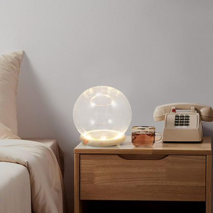 ABOOFAN Clear Glass Cloche Globes Display Dome Bell Jar with Wood Base LED Light 10cm DIY Craft Present Keepsake Globe Display Case Terrarium for Valentines Day Preserved Flower Plant Succulent