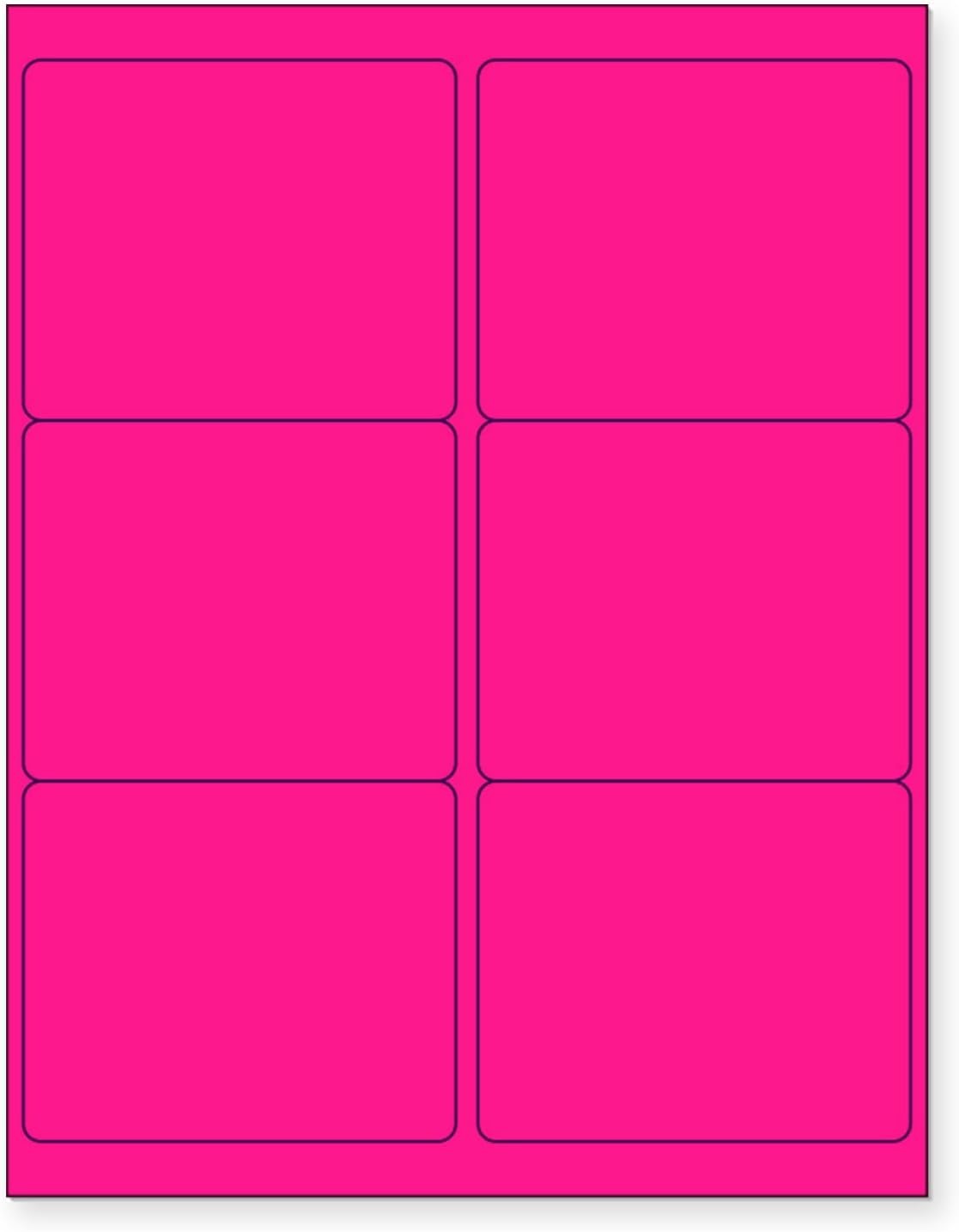 8-1/2 x 11 Neon Color High Light Fluorescent Labels for Laser & Inkjet Printer (Pink Fluorescent, 4" x 3-1/3" - 6 Per Page | 150 Labels)