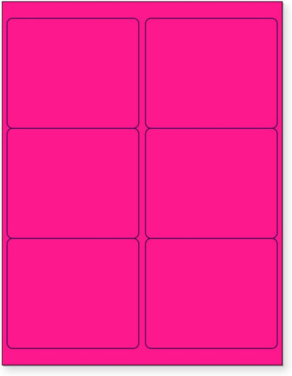 8-1/2 x 11 Neon Color High Light Fluorescent Labels for Laser & Inkjet Printer (Pink Fluorescent, 4" x 3-1/3" - 6 Per Page | 150 Labels)
