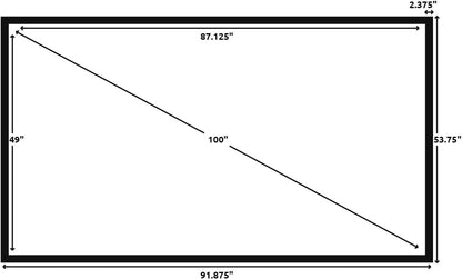 Silver Ticket Products STR Series 6 Piece Home Theater Fixed Frame 4K / 8K Ultra HD, HDTV, HDR & Active 3D Movie Projection Screen, 16:9 Format, 100" Diagonal, High Contrast Material STR-169100-HC