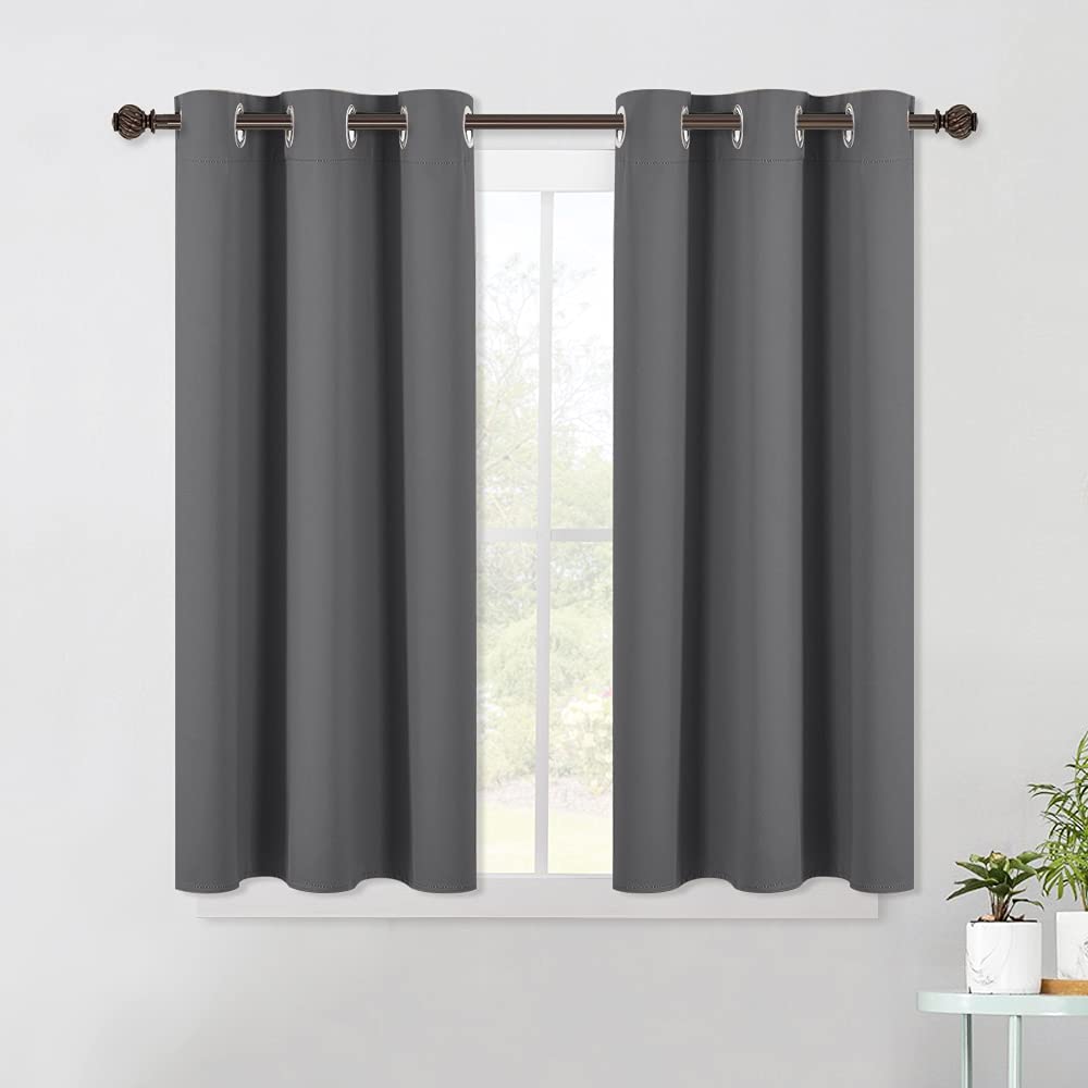 NICETOWN Grey Kitchen Blackout Short Curtain Panels for Bedroom, 45 Inch Long Thermal Insulated Grommet Top Blackout Draperies and Drapes (2 Panels, W42 x L45 -Inch, Grey)