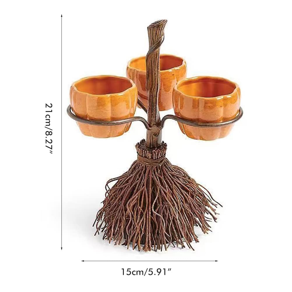 Halloween Pumpkin Snack Bowl Stand, Halloween Broomstick Snack Bowl Stand, Pumpkin Snack Tray, Detachable Candy Holder Bowl Halloween Party Favor Supplies for Serving Snacks,