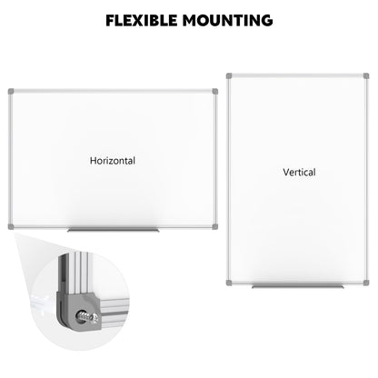 Lockways White Board Dry Erase Board 48 x 36 Inch, Magnetic Whiteboard 4 x 3, Silver Aluminium Frame, Set Including 1 Detachable Aluminum Marker Tray, 3 Dry Erase Markers, 8 Magnets