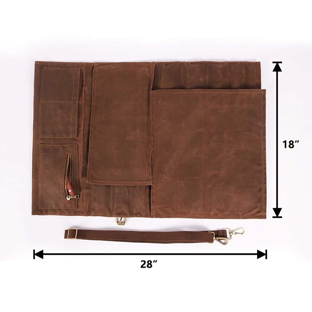Large Chef’s Knife Roll Bag,Heavy Duty Waxed Canvas Knife Carrier,11 Pockets Kitchen Cooking Tools Storage Case, Easily Carried By Shoulder Strap ForProfessional Chefs,Culinary School Students