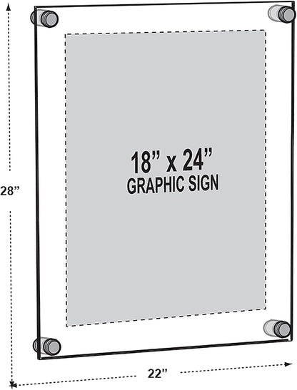 Azar Displays 105524-BLK Acrylic Floating Double Panel Wall Frame,18" x 24" Graphic Size, Overall Frame Size: 18" x 24", Black