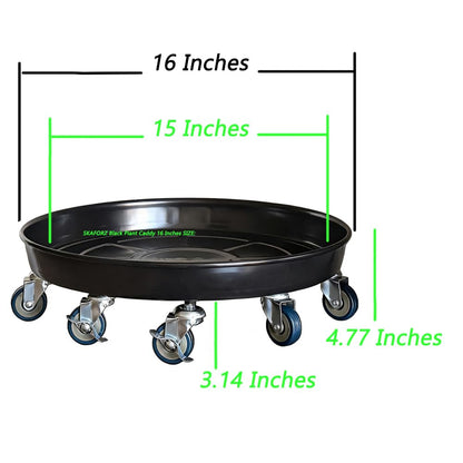 SKAFORZ Rolling Planter Caddy(430lbs Capacity), Heavy Duty Metal Plant Stand with Brake Wheels Plant Dolly Mover Plant Pot Tray Saucer for Indoor Outdoor 16 Inches Black 2Pack