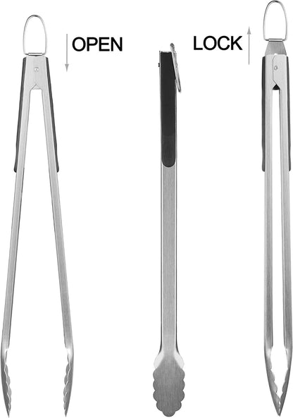 grilljoy 8PCS BBQ Grill Tools Set with Extra Thick Stainless Steel Spatula, Fork, Tongs & Cleaning Brush - Complete Barbecue Accessories Kit with Portable Bag - Perfect Grill Gifts for Father's Day