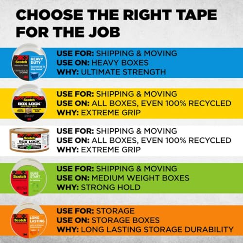 Scotch Heavy Duty Shipping Packaging Tape, 6 Rolls with Dispenser, 1.88" x 22.2 yd, 1.5" Core, Great for Packing, Shipping & Moving, Clear (142-6)