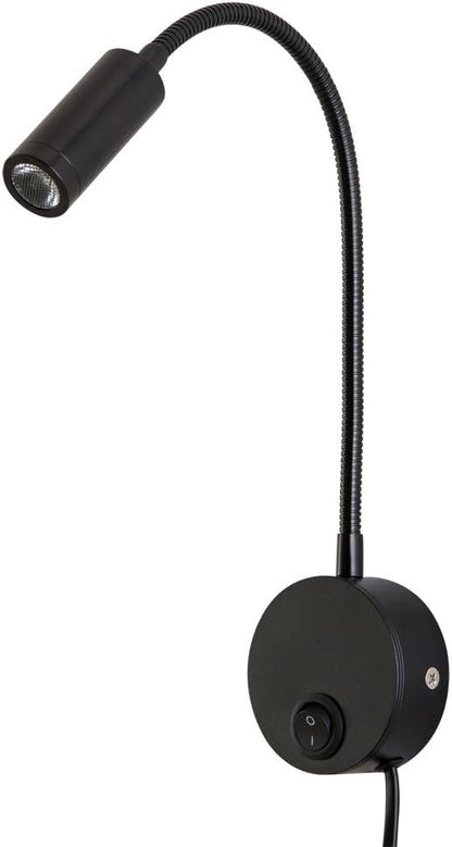 Wall Mounted Reading Light Sconces Lamp LED 3W Warm White 3000K Plug Cord Black Finished 1 Piece