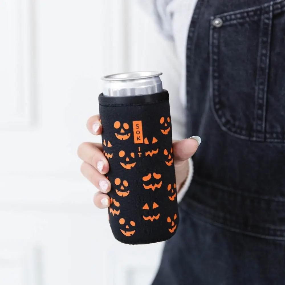 Sok It CanSok Sleeve for Beer & Soda Insulated Neoprene Cover (Fright Night Lights, 12oz Slim Can Sleeve)
