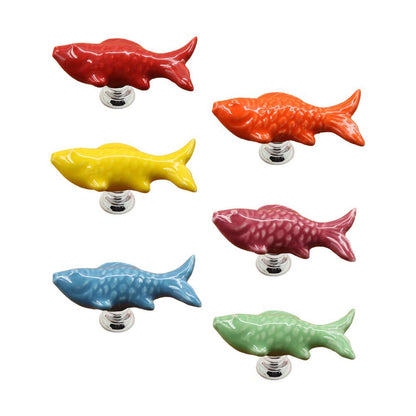 EleCharm Ayygift 6pcs Creative Cute Fish Cupboard Door Pull Handles Drawer Knobs Cabinet Ceramic