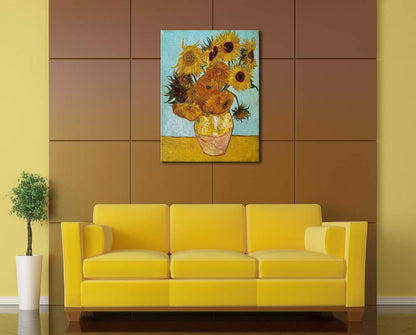 Wieco Art Framed Wall Art Canvas Prints of Sunflower by Vincent Van Gogh Paintings Reproduction Abstract Wall Decorations for Living Room Golden Frame