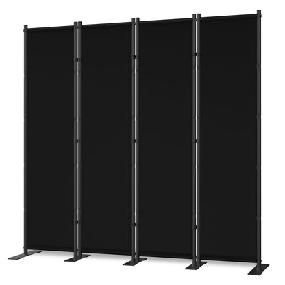 4 Panel Room Divider, 6FT Freestanding Folding Privacy Screen, Room Divider Panel 76.77" W X 75.6" H, Portable Partition Wall Dividers for Home Office Bedroom, Black