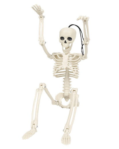 16" Poseable Halloween Skeleton Decor Realistic Bone Textured Plastic with Skull Hook, Hanging Decor for Spooky House & Graveyard Scenes