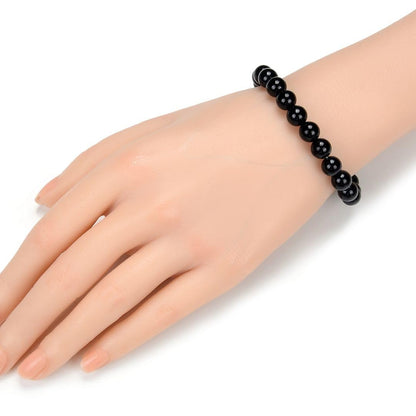 Adabele Real Natural Black Agate Gemstone Beaded Bracelet 7.5 inch Stretch Chakra Healing Crystal Stone Jewelry Women Mom Gift (Unisex) GB8-B30