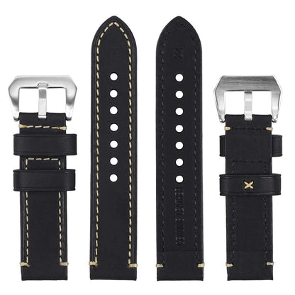 EACHE Black Leather Watch Band, Crazy Horse Genuine Leather Watchbands 22mm Watch Bands,Silver Hardware