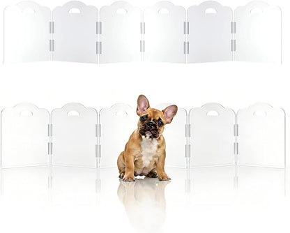 Transparent Acrylic Dog Gate Indoor, Free-Standing Pet Gate, 16" Height (Size S) Foldable 12 Modular Panels, Dog Fence for Doorways, Hallways, Stairs, No Drilling, Perfect for Puppies and Small Pets