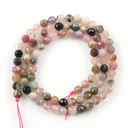Song Xi 90pcs 4mm Natural Tourmaline Gemstone Beads Faceted Round Loose Stone Beads for Jewelry Making