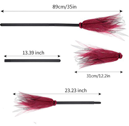 Purple Witch Broom Set, Plastic Broom Props for Kids, Halloween Costume Decor & Show, Cosplay & Party Accessory