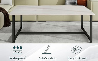 35.4" Rectangular Coffee Table for Living Room, Modern Industrial Style Coffee Table Center Table with Metal Frame for Small Space, Apartment, Office, Easy Assembly, Teak Oak