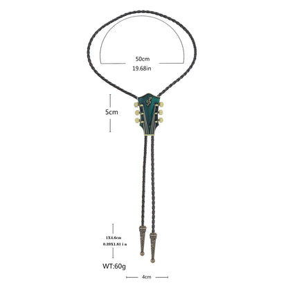 GelConnie Mens Bolo Tie Vintage Western Cowboy Guitar Bolo Tie Necklace PU Leather Necktie Party Wedding Costume Accessory