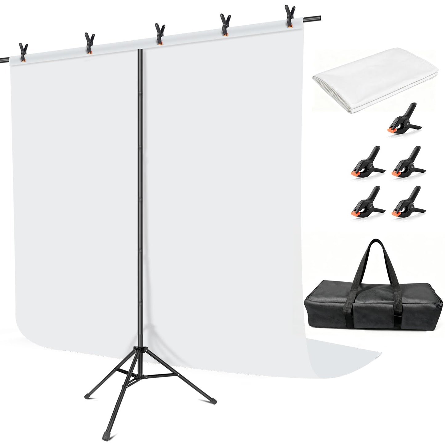 Hemmotop White Photo Backdrop Stand 8x7.5ft, Seamless White Photography Background with Stand Kit for Photoshoot Wedding Birthday Graduation Baby Shower Parties Projector Screen