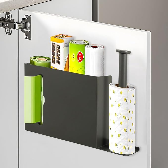 Picowe Wall Mount Kitchen Wrap Organizer Rack, Metal Aluminum Foil Organizer, Cabinet Storage Holder for Kitchen, Aluminum Foil, Cling Film, Paper Towel (Grey)