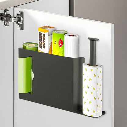 Picowe Wall Mount Kitchen Wrap Organizer Rack, Metal Aluminum Foil Organizer, Cabinet Storage Holder for Kitchen, Aluminum Foil, Cling Film, Paper Towel (Grey)