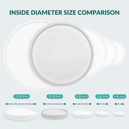 Willowy Heavy Duty Ceramic Plant Saucers for Indoors with Silicone Feet for Added Surface Protection - Scratch-Resistant Matte White, 10.75" at the Base or Less, Plant Water Catcher Tray