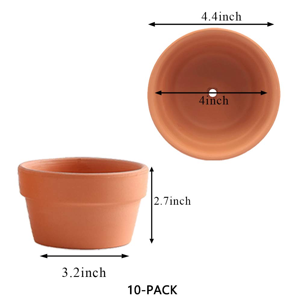 Yishang 4.4 Inch Shallow Terracotta Plant Pots,Ceramic Clay Cactus/succlent Container with Drain Hole,Small unglazed Planter for Indoor/Outdoor Plants, Crafts