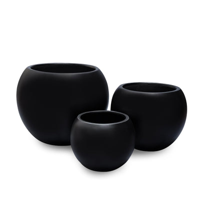 DEPLA LANE Marlo Fiberstone Round Planter (8.5" Pot Opening x 12.6" D x 9.8" H) Smooth Finishes, Lightweight, Durable, UV Resistant, Modern Minimalist Home Decor, Indoor Outdoor Plant Pot (S, Black)