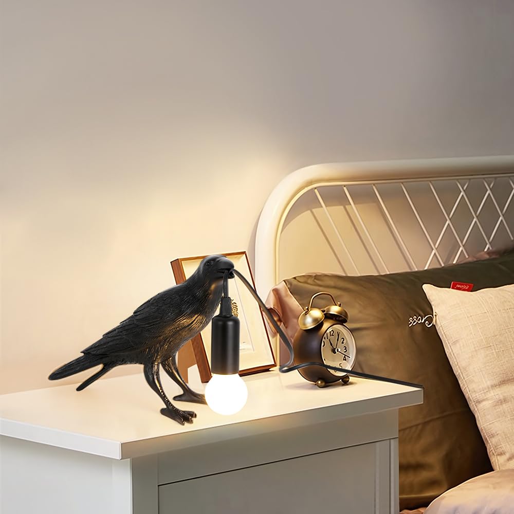 Shandaglo Crow Lamp Raven Table Lamp with Bulb, Gothic Crow Light - Raven Decor for Bedside Bedroom Living Room Decor