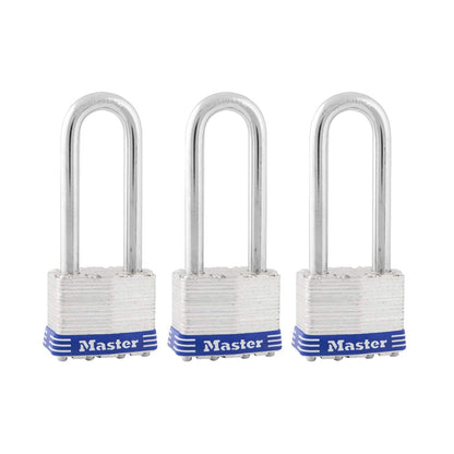 Master Lock Silver Outdoor Keyed-Alike Padlocks with Keys, Extra Long Shackle Lock for Gate, Fence, Shed, or Other Equipment, 3 Pack, 1TRILJ