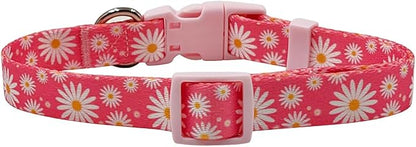 Dog Collar Leash Set, Floral Pattern, Polyester Material, Adjustable Collar and 5ft Matching Leash, for Puppy Dogs.(XS, Daisy)