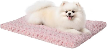 Washable Dog Bed Mat Crate Pad Soft Fluffy Pet Kennel Beds Dog Sleeping Mattress for Large Jumbo Medium Small Dogs, 30 x 19 Inch, Pink