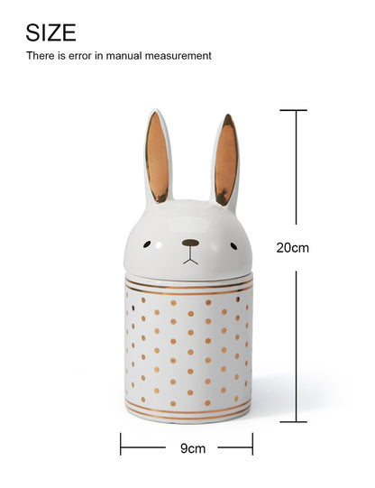 HAUCOZE Rabbit Cookie Jar Decorative Candy Jar with Lid Modern Kitchen Decor Canister Ceramic Gift 8.1 Inch