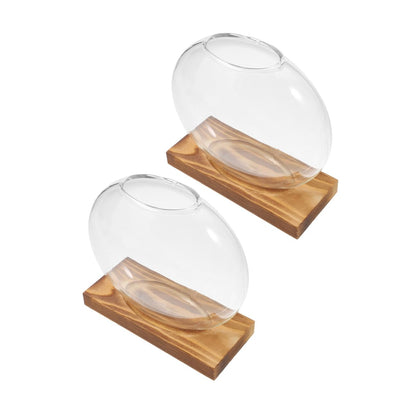 HOLIDYOYO 2pcs Hydroponic Glass Vases with Wooden Bases for Plant Propagation, Retro Terrarium Station for Home Office Desk and Balcony Plant Growing
