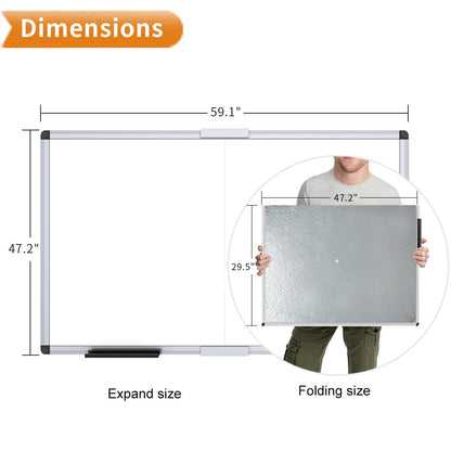 VIZ-PRO Magnetic Dry Erase Board, 60 X 48 Inches, Foldable Wall-Mounted Whiteboard with Silver Aluminum Frame & Marker Tray for School Office and Home 5' X 4'