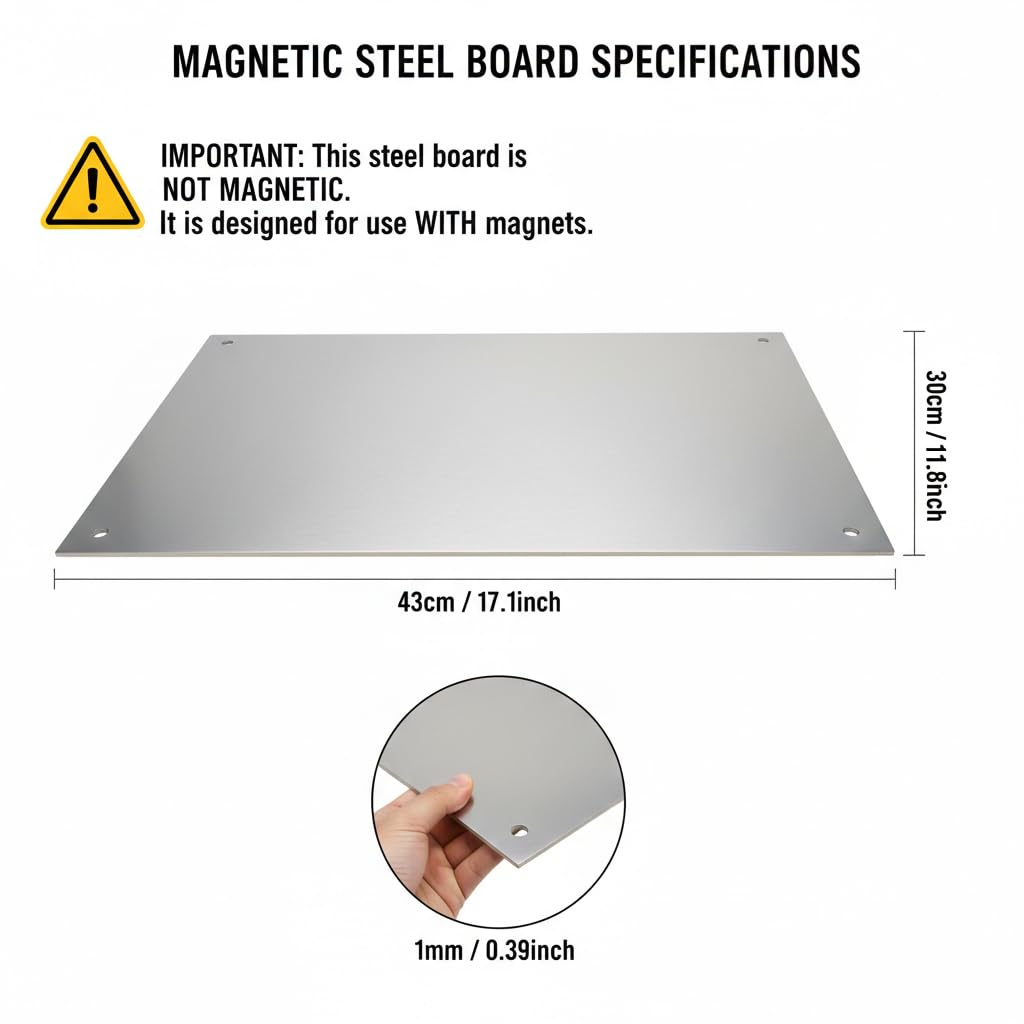 17.1" x 11.8" 2 Pack Alloy Steel Magnetic Board - Magnet Bulletin Board to Display Magnetic Letters Numbers Animal, Poetry, Spice Jars, Notes, Photos, Suitable for Wal (2)